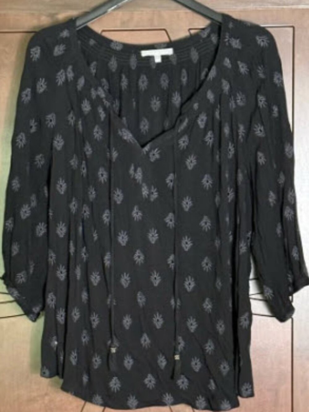 Daniel Rainn Black Embroidered Peasant Blouse with Tassels. Plus Size